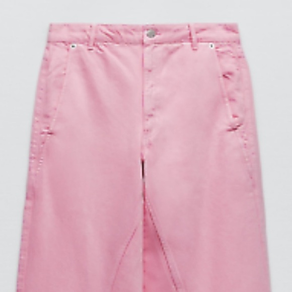 ZARA Super Wide Leg Pastel Pink Jeans BNWT - Picture 3 of 5